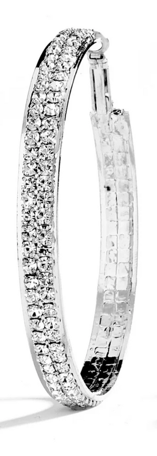 JOY JEWELRY - Silver Large Double Rhinestone Hoop Earring SJDR4