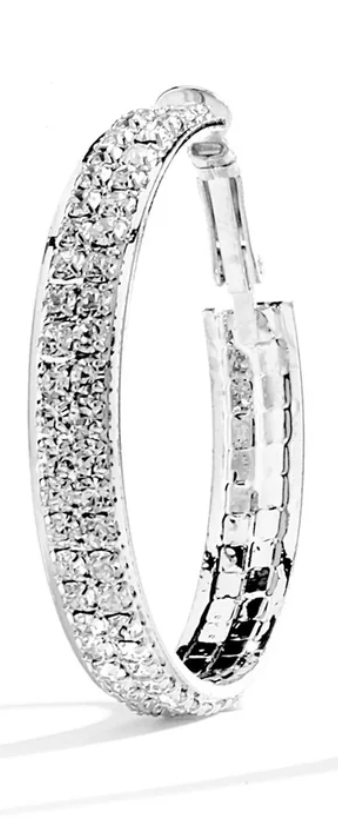 JOY JEWELRY - Silver Small Double Rhinestone Hoop Earring SJDR1