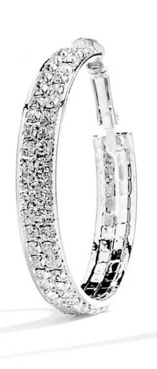 JOY JEWELRY - Silver Small Double Rhinestone Hoop Earring SJDR2