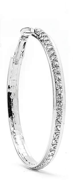 JOY JEWELRY - Silver Medium Rhinestone Hoop Earring SJSR3