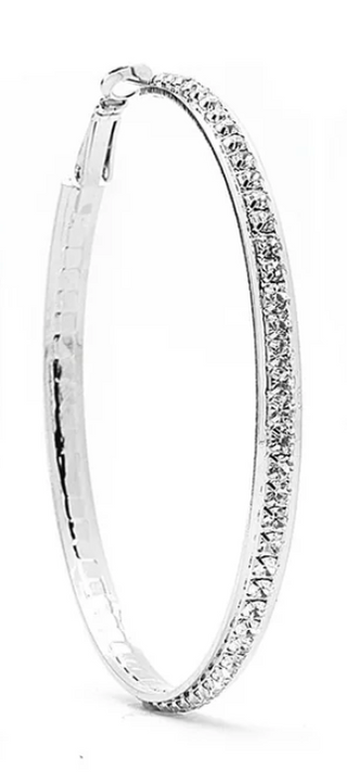 JOY JEWELRY - Silver Medium Rhinestone Hoop Earring SJSR4
