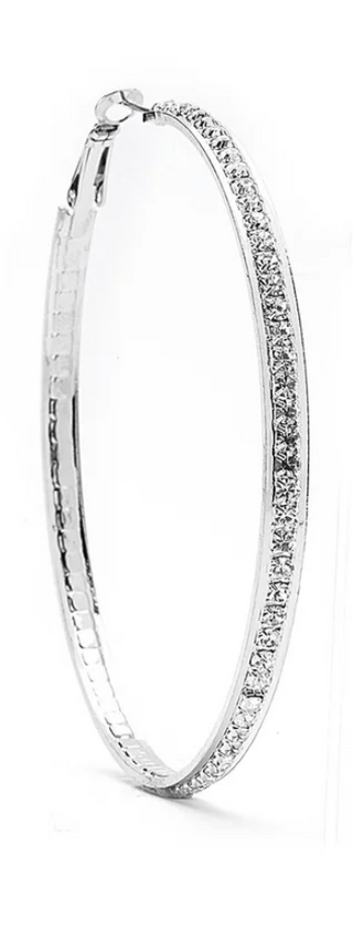JOY JEWELRY - Silver Large Rhinestone Hoop Earring SJSR5