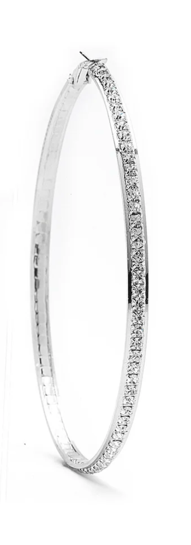 JOY JEWELRY - Silver X-Large Rhinestone Hoop Earring SJSR6