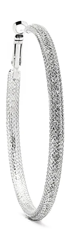 JOY JEWELRY - Silver Large Rhinestone Hoop Earring SJM4