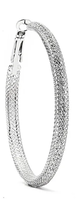 JOY JEWELRY - Silver Medium Rhinestone Hoop Earring SJM3