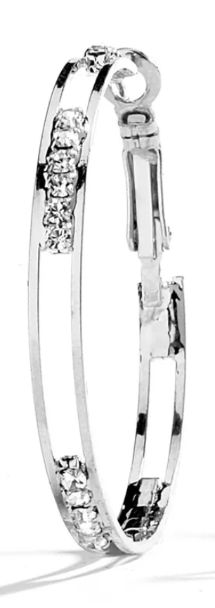 JOY JEWELRY - Silver Small Rhinestone Hoop Earring SJDN1