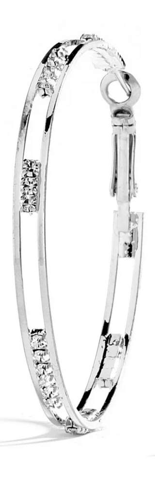 JOY JEWELRY - Silver Medium Rhinestone Hoop Earring SJDN2