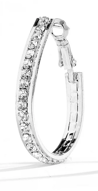 JOY JEWELRY - Silver Small Rhinestone Hoop Earring SJSO1