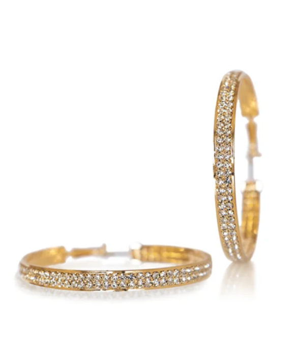 JOY JEWELRY - Gold Small Double Rhinestone Hoop Earring GJDR1
