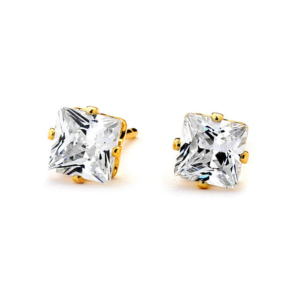 JOY JEWELRY - Square Gold Cubic Zirconia Stud Earrings (T09)