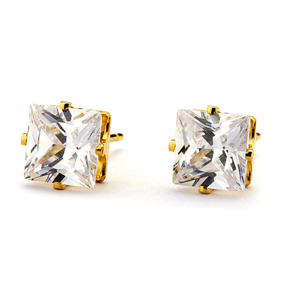 JOY JEWELRY - Square Gold Cubic Zirconia Stud Earrings (T13)