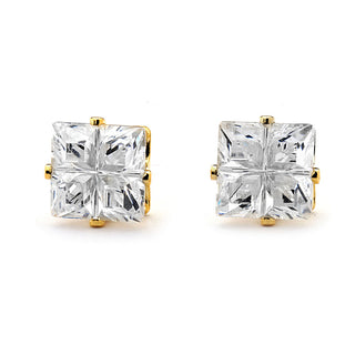 JOY JEWELRY - Square Gold Cubic Zirconia Stud Earrings (T15)