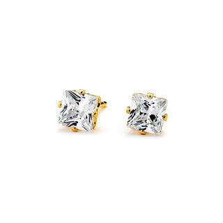 JOY JEWELRY - Square Gold Cubic Zirconia Stud Earrings (T21)