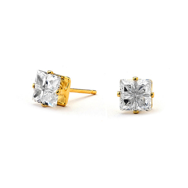 JOY JEWELRY - Square Gold Cubic Zirconia Stud Earrings (T23)