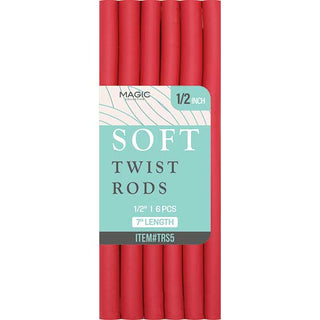 MAGIC COLLECTION - 1/2" 7" Soft Twist Rods 6PCs RED
