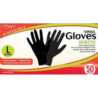 MAGIC COLLECTION - Vinyl Gloves Black 50PCs LARGE