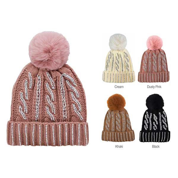 MAGIC COLLECTION - WINTER POMPOM HAT W/STONE ASSORTED #XO22-7A