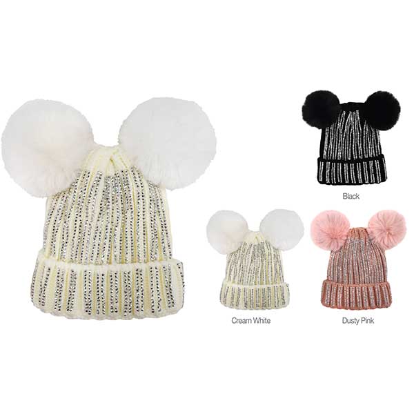 MAGIC COLLECTION - WINTER POMPOM HAT W/STONE ASSORTED #XO22-8A