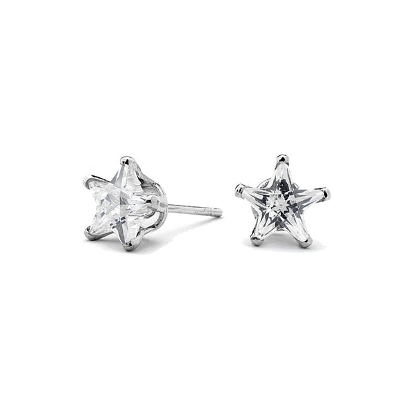 JOY JEWELRY - Silver Cubic Zirconia Star Earrings (Z01)