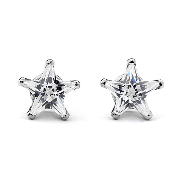 JOY JEWELRY - Silver Cubic Zirconia Star Earrings (Z03)