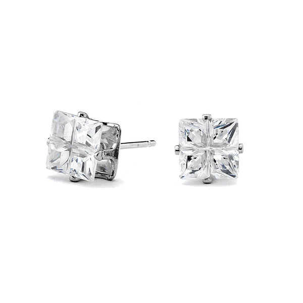 JOY JEWELRY - Silver Cubic Zirconia Square Earrings (Z07)