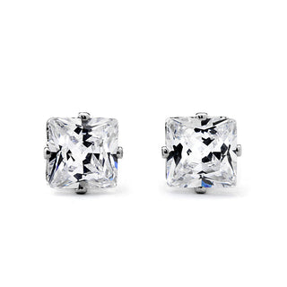 JOY JEWELRY - Silver Cubic Zirconia Square Earrings (Z09)