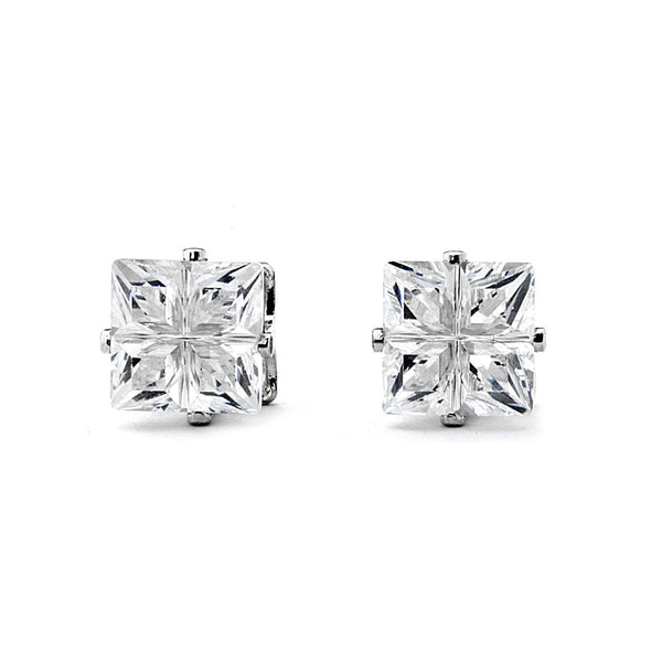 JOY JEWELRY - Silver Cubic Zirconia Square Earrings (Z11)