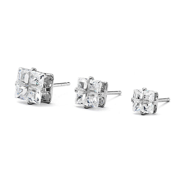 JOY JEWELRY - Silver Cubic Zirconia Square Earrings (Z07)