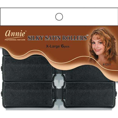 ANNIE - Professional Silky Satin Rollers X-LARGE BLACK #1241