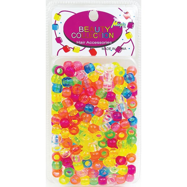BEAUTY COLLECTION - Large Round Hair Bead 200PCs CLEAR/NEON