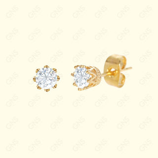 GNS - Gold Cubic Zirconia Round Plain Stud Earring CURD05G
