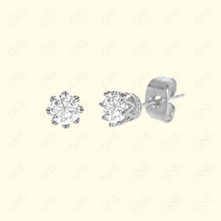 GNS - Silver Cubic Zirconia Round Plain Stud Earring CURD05S
