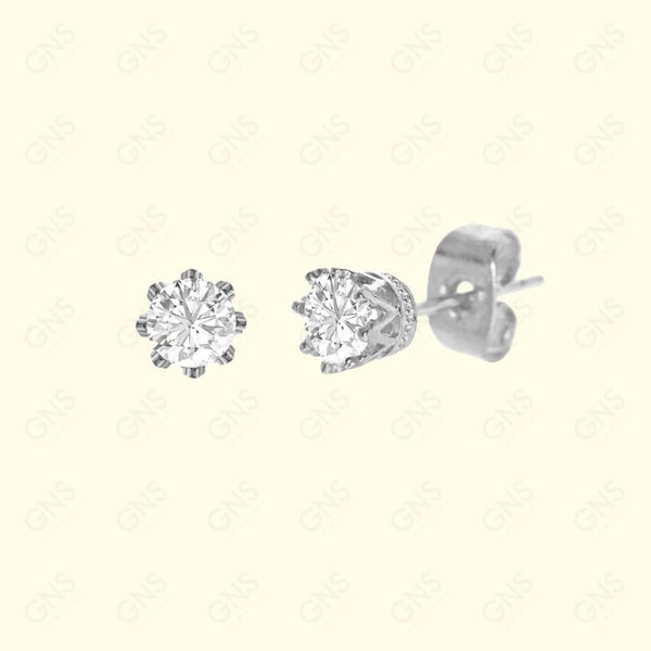 GNS - Silver Cubic Zirconia Round Plain Stud Earring CURD05S