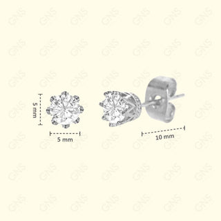 GNS - Silver Cubic Zirconia Round Plain Stud Earring CURD05S