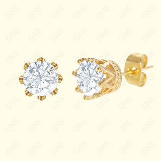 GNS - Gold Cubic Zirconia Round Plain Stud Earring CURD08G
