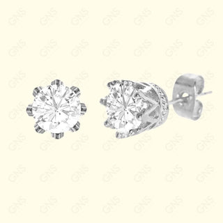 GNS - Silver Cubic Zirconia Round Plain Stud Earring CURD08S