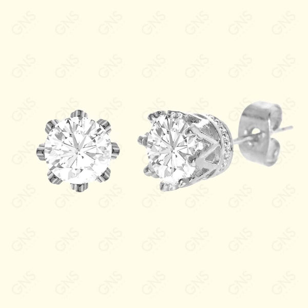 GNS - Silver Cubic Zirconia Round Plain Stud Earring CURD08S