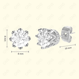 GNS - Silver Cubic Zirconia Round Plain Stud Earring CURD08S