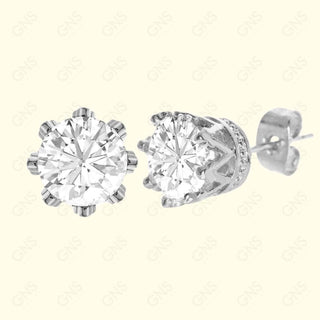 GNS - Silver Cubic Zirconia Round Plain Stud Earring CURD09S