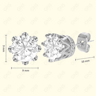 GNS - Silver Cubic Zirconia Round Plain Stud Earring CURD09S