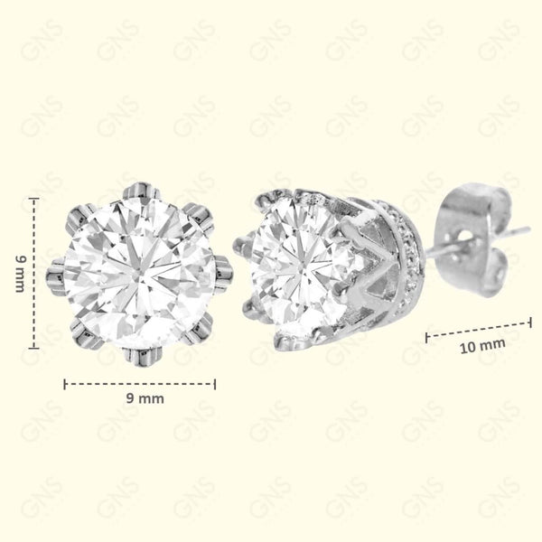 GNS - Silver Cubic Zirconia Round Plain Stud Earring CURD09S