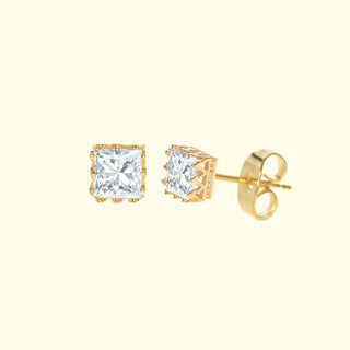 GNS - Gold Cubic Zirconia Square Plain Stud Earring CUSD05G