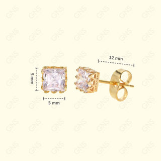 GNS - Gold Cubic Zirconia Square Plain Stud Earring CUSD05G