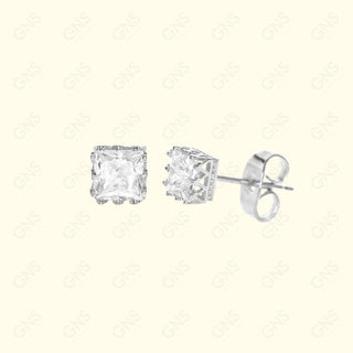 GNS - Silver Cubic Zirconia Square Plain Stud Earring CUSD05S