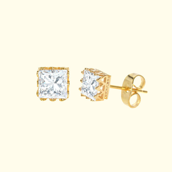 GNS - Gold Cubic Zirconia Square Plain Stud Earring CUSD06G