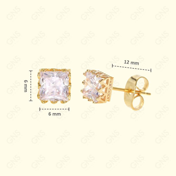 GNS - Gold Cubic Zirconia Square Plain Stud Earring CUSD06G