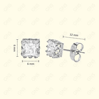 GNS - Silver Cubic Zirconia Square Plain Stud Earring CUSD06S