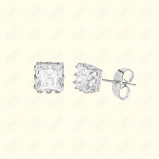 GNS - Silver Cubic Zirconia Square Plain Stud Earring CUSD06S