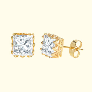 GNS - Gold Cubic Zirconia Square Plain Stud Earring CUSD08G