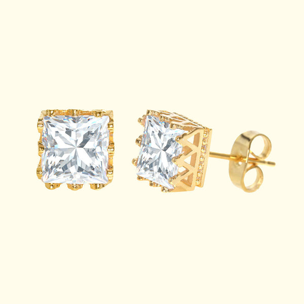 GNS - Gold Cubic Zirconia Square Plain Stud Earring CUSD08G